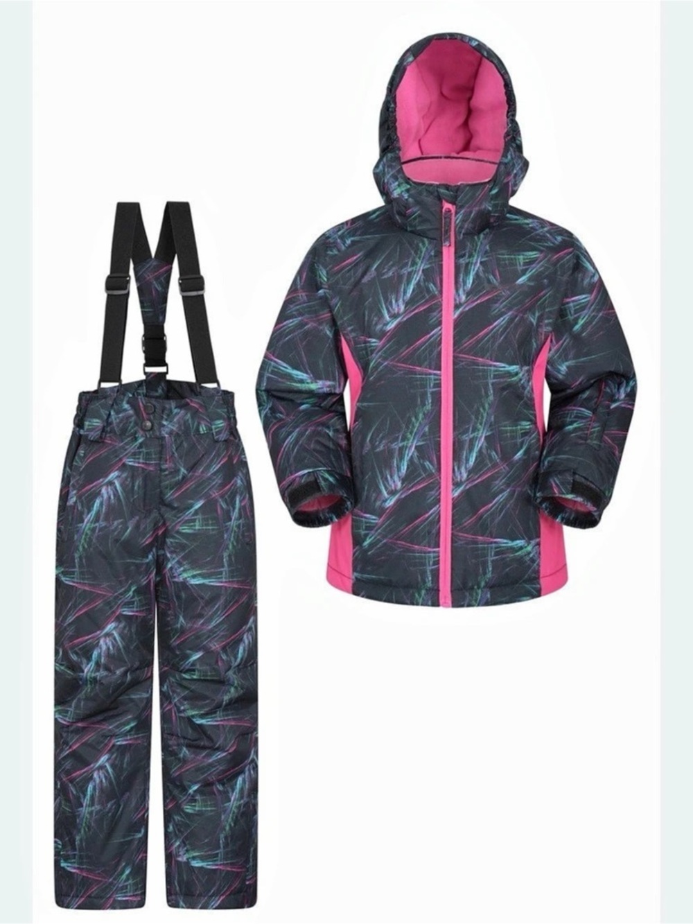 Mountain Warehouse Kids Printed Ski Jacket & Pant Set Black & Pink